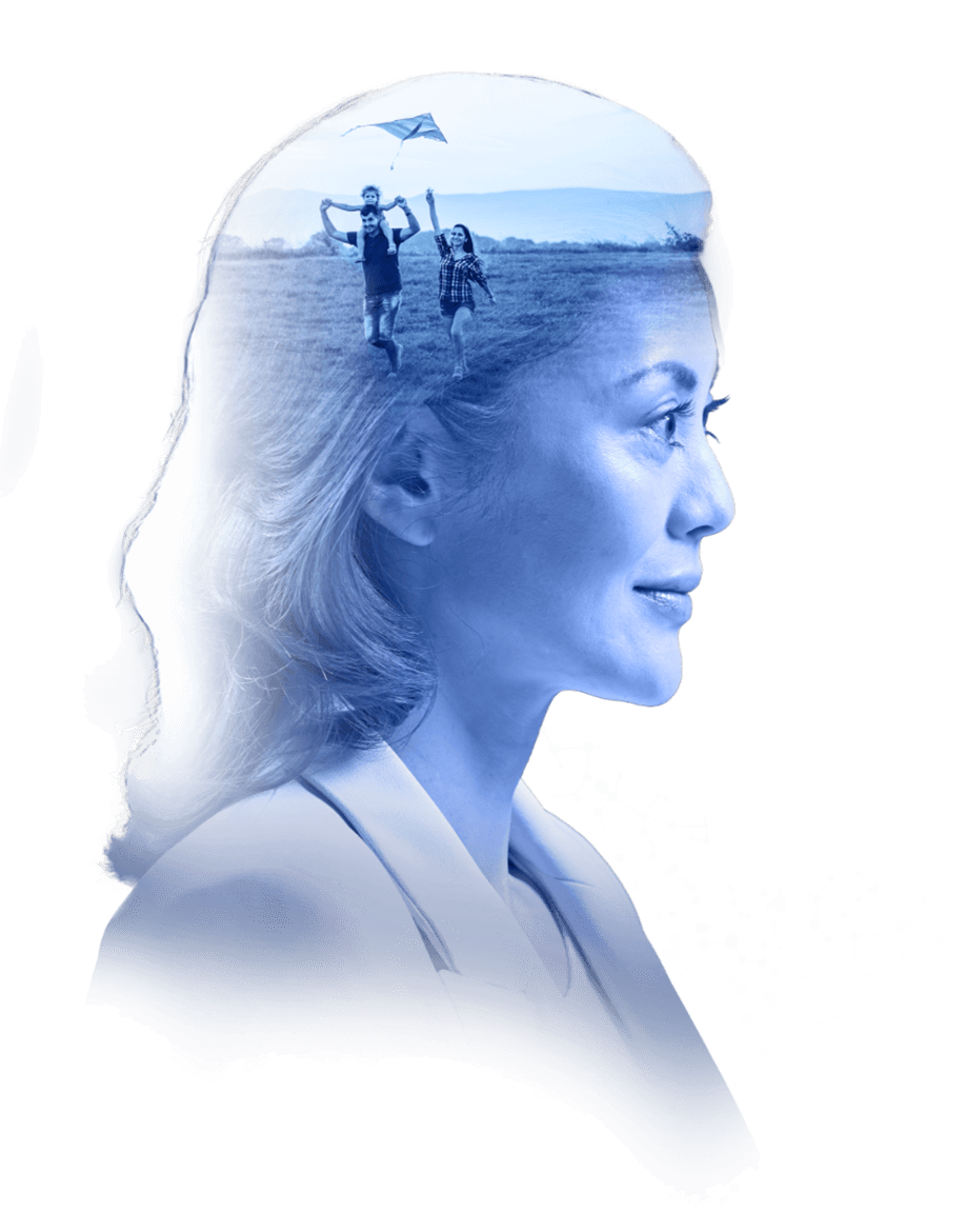 Woman looking ahead with a vision of a family in her head